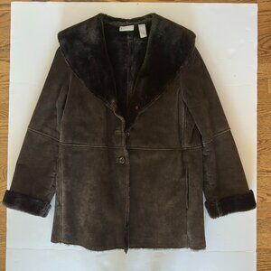 Liz Claiborne Collection Real Suede Coat w/ Faux Shearling Lining – Size 14 – He